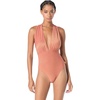 image:imageVince Camuto Womens Plunge Neck One Piece SwimsuitAlmond