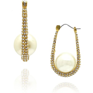 image:imageVince Camuto Gold Tone Crystal Glass Stone and Pearl Pave Hoop Earrings