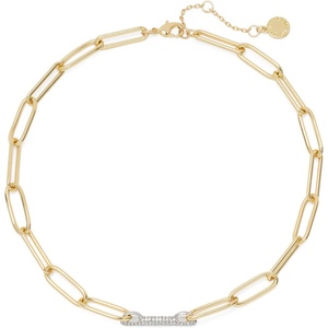 image:imageVince Camuto GoldTone Paperclip Link Chain Necklace with Crystal Stone Pave Bar