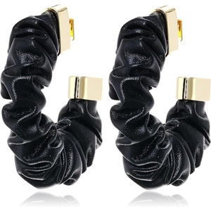 image:imageVince Camuto Goldtone Faux Leather Black Open Hoop Earrings
