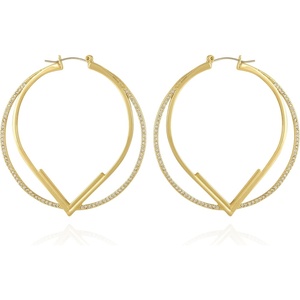 image:imageVince Camuto Goldtone Large Pave Crystal Stone Double Hoop Earrings
