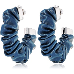 image:imageVince Camuto Silvertone Blue Faux Leather Open C Hoop Earrings
