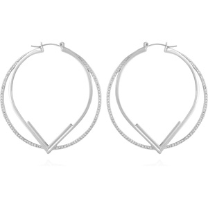 image:imageVince Camuto Silvertone Large Pave Crystal Stone Double Hoop Earrings