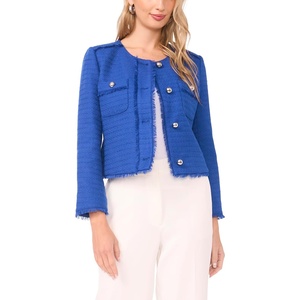 image:imageVince Camuto Womens Crew Neck Cropped Front Pocket JacketDeep Blue