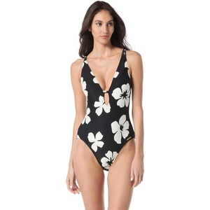 image:imageVince Camuto Womens Plunge VNeck One Piece SwimsuitBlack