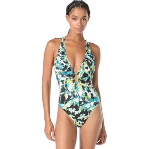 image:imageVince Camuto Womens Plunge VNeck One Piece SwimsuitBlue Multi