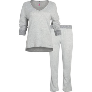 image:imageVince Camuto Womens Super Soft Hacci Long Sleeve and Pant Lounge SetHeather Gray With Charcoal Rib Trim