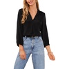 image:imageVince Camuto Womens 34 Sleeve Collared Shirred BlouseRich Black