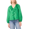 image:imageVince Camuto Womens Double Ruffle Front VNeck Long Sleeve BlouseField Green