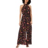 image:imageVince Camuto Womens Floral Print Sleeveless Halter Neck Smocked Waist JumpsuitRich Black