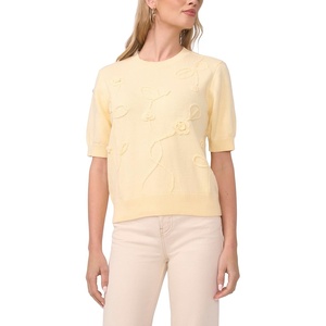 image:imageVince Camuto Floral Applique Short Sleeve Crew NeckLight Lemon