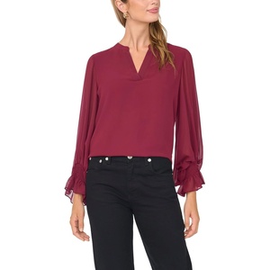image:imageVince Camuto Split Neck Long Sleeve Blouse with Smocked CuffCrisp Merlot
