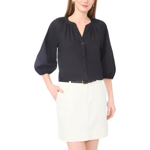 image:imageVince Camuto Womens Cotton Poplin Long Raglan Sleeve Button Down BlouseRich Black