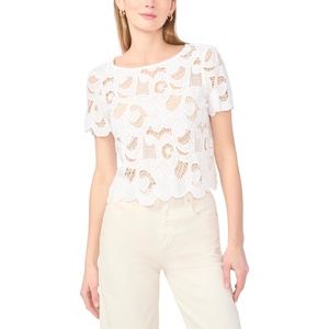 image:imageVince Camuto Womens Crochet Short Sleeve TopUltra White