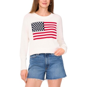 image:imageVince Camuto Womens Flag Print Long Sleeve Crew Neck SweaterAntique White