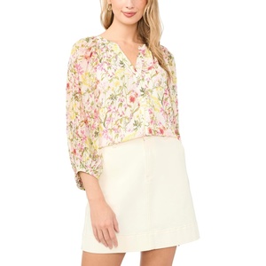 image:imageVince Camuto Womens Floral Button Up Pleated 34 Sleeve TopRaspberry Sorbet