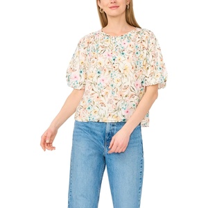 image:imageVince Camuto Womens Floral Print Button Up Short Sleeve TopAntique White