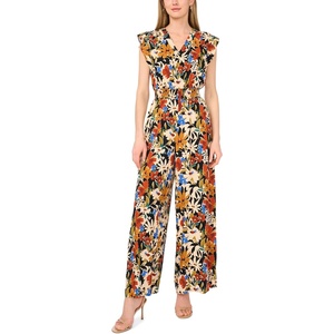 image:imageVince Camuto Womens Floral Print Flutter Sleeve Vneck JumpsuitRich Black