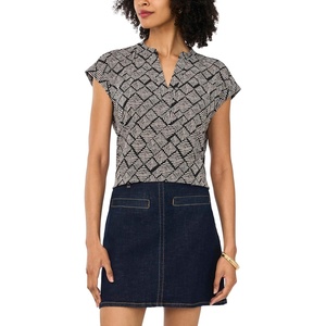 image:imageVince Camuto Womens Floral Print VNeck Front Placket BlouseRich Black
