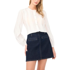 image:imageVince Camuto Womens Lace Button Down Long Sleeve TopUltra White
