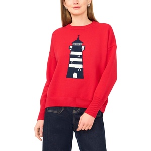 image:imageVince Camuto Womens Lighthouse Motif Crew Neck Long Sleeve SweaterRacing Red