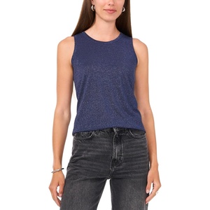image:imageVince Camuto Womens Metallic Rib Knit Sleeveless Back Keyhole TankVintage Blue