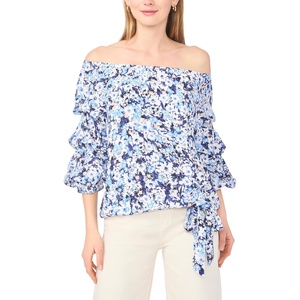 image:imageVince Camuto Womens Off the Shoulder Bubble Sleeve Side Tie BlouseBlue Shadow