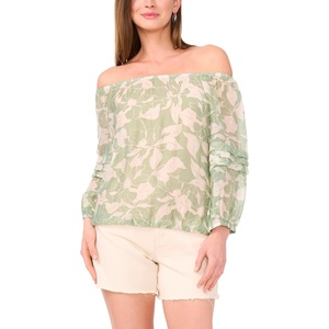 image:imageVince Camuto Womens Pleated Peasant Long Sleeve Rayon Lawn BlouseEucalyptus