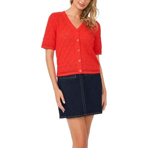 image:imageVince Camuto Womens Pointelle Short Sleeve CardiganLobster Red
