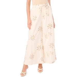 image:imageVince Camuto Womens Ruffle Embroidery Elastic Waist Wide Leg PantNew Ivory
