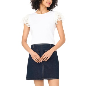image:imageVince Camuto Womens Ruffle Short Sleeve Crew Neck BlouseUltra White