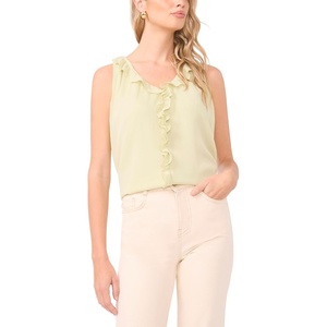 image:imageVince Camuto Womens Ruffled V Neck Sleeveless TopLily Green