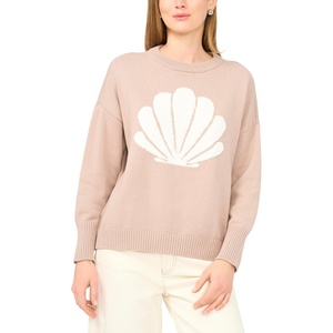 image:imageVince Camuto Womens Shell Motif Crew Neck Long Sleeve SweaterSweet Taupe