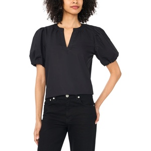 image:imageVince Camuto Womens Short Cotton Poplin Puff Sleeve TopRich Black