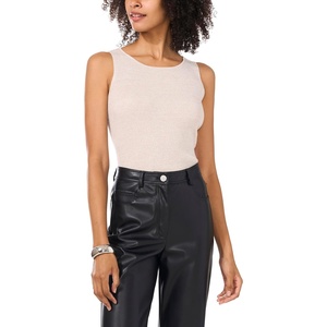 image:imageVince Camuto Womens Sleeveless Rib Lurex Crew Neck Sweater TankSweet Champagne Silver