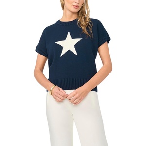image:imageVince Camuto Womens Star Motif Crew Neck Short Sleeve SweaterClassic Navy