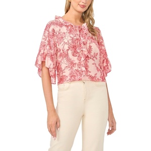 image:imageVince Camuto Womens Tie V Neck 34 Sleeve Ruffle Front BlouseSummer Rose