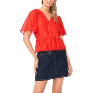 image:imageVince Camuto Womens V Neck 34 Sleeve Button Down TopLobster Red