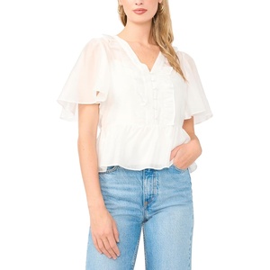 image:imageVince Camuto Womens V Neck 34 Sleeve Button Down TopUltra White