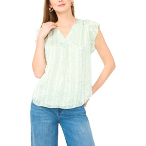 image:imageVince Camuto Womens VNeck Mini Ruffle Sleeve BlouseDark Jade