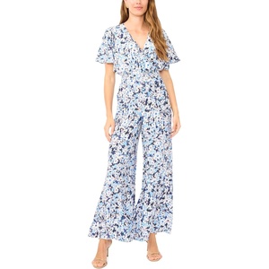image:imageVince Camuto Womens Vneck Surplice Flounce JumpsuitBlue Shadow