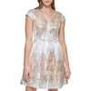 image:imageVince Camuto Womens Jacquard Cap Sleeve VNeck Fit and FlareSilver