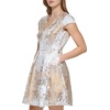 image:imageVince Camuto Womens Jacquard Cap Sleeve VNeck Fit and FlareSilver