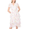 image:imageVince Camuto Womens Short Sleeve Four Tier Layered VNeck Midi DressLemon Cream