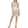 image:imageVince Camuto Womens Jacquard Cap Sleeve VNeck Fit and FlareSilver