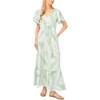 image:imageVince Camuto Womens Leaf Print Tie Waist Cap Sleeve Tiered Maxi DressSage