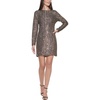 image:imageVince Camuto Womens Long Sleeve High Neck Sequin Shift Mini DressBronze