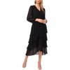 image:imageVince Camuto Womens Tiered Ruffle VNeck Long Sleeve Smocked Waist Midi DressRich Black