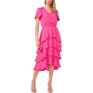 image:imageVNeck Four Tier Layered Midi DressRaspberry Sorbet