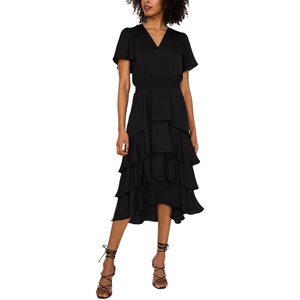 image:imageVNeck Four Tier Layered Midi DressRich Black